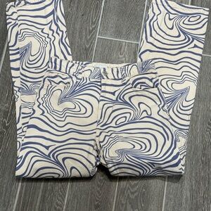 Zara Cream and Blue Patterned Pants